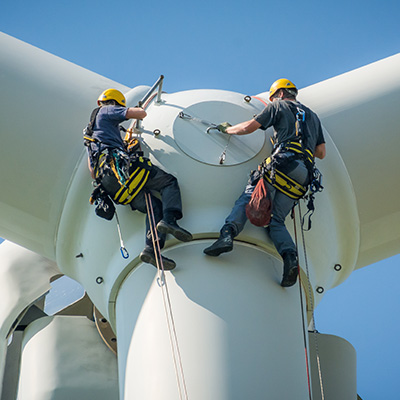 wind turbine engineers hanging