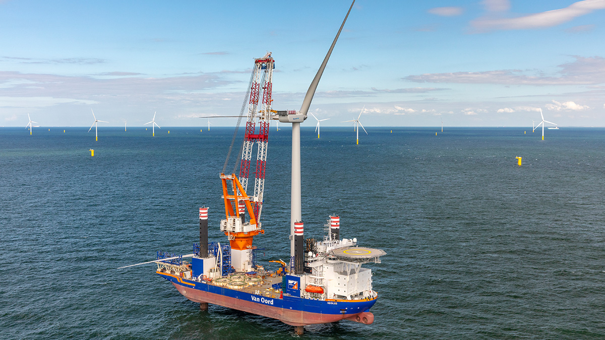 Offshore-Windgenerator an Land montiert 