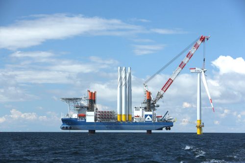 offshore wind turbine in construction