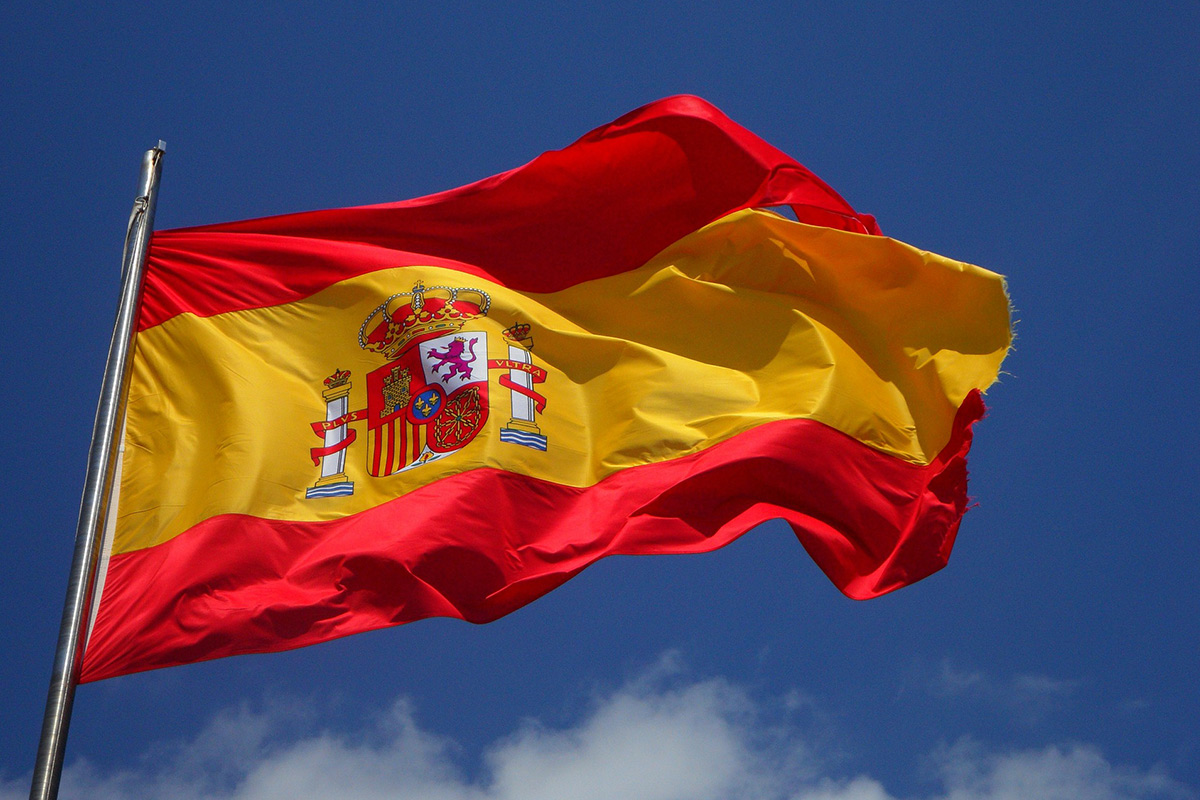 Spain Flag Fluttering Blue Sky Windeurope