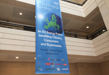 Brussels EU energy summit hall banner